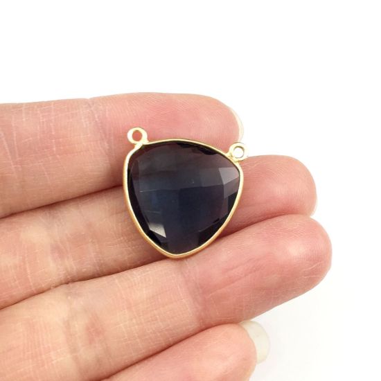 Wholesale Gold plated Sterling Silver Iolite Quartz Large Trillion Shaped Bezel Gemstone Connector Links, Wholesale Gemstone Charms and Pendants for Jewelry Making
