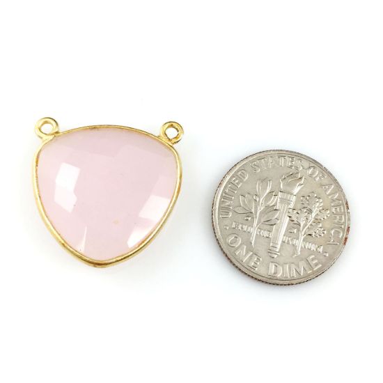 Wholesale Gold plated Sterling Silver Pink Chlacedony Large Trillion Shaped Bezel Gemstone Connector Links, Wholesale Gemstone Charms and Pendants for Jewelry Making