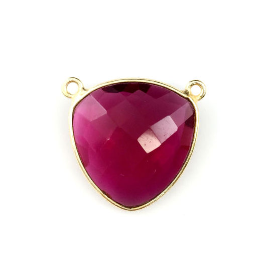 Wholesale Gold plated Sterling Silver Rubylite Quartz Large Trillion Shaped Bezel Gemstone Connector Links, Wholesale Gemstone Charms and Pendants for Jewelry Making