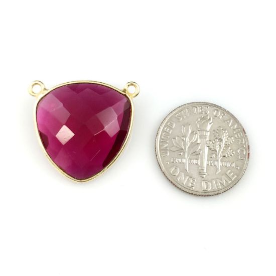 Wholesale Gold plated Sterling Silver Rubylite Quartz Large Trillion Shaped Bezel Gemstone Connector Links, Wholesale Gemstone Charms and Pendants for Jewelry Making