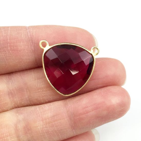Wholesale Gold plated Sterling Silver Rubylite Quartz Large Trillion Shaped Bezel Gemstone Connector Links, Wholesale Gemstone Charms and Pendants for Jewelry Making