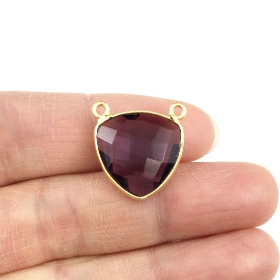 Wholesale Gold plated Sterling Silver Amethyst Quartz Small Trillion Shaped Bezel Gemstone Connector Links, Wholesale Gemstone Charms and Pendants for Jewelry Making