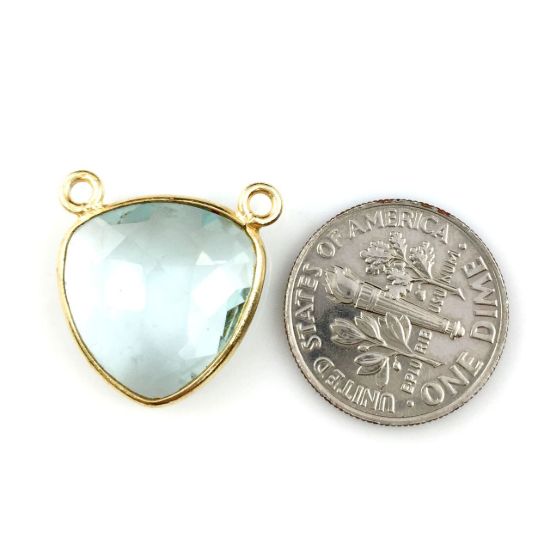 Wholesale Gold plated Sterling Silver Aqua Quartz Small Trillion Shaped Bezel Gemstone Connector Links, Wholesale Gemstone Charms and Pendants for Jewelry Making