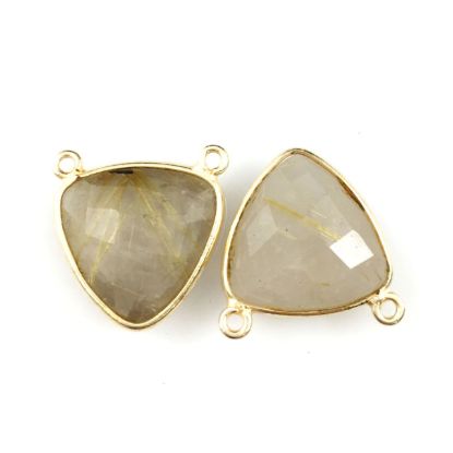 Wholesale Gold plated Sterling Silver Gold Rutilated Quartz Small Trillion Shaped Bezel Gemstone Connector Links, Wholesale Gemstone Charms and Pendants for Jewelry Making