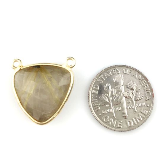 Wholesale Gold plated Sterling Silver Gold Rutilated Quartz Small Trillion Shaped Bezel Gemstone Connector Links, Wholesale Gemstone Charms and Pendants for Jewelry Making