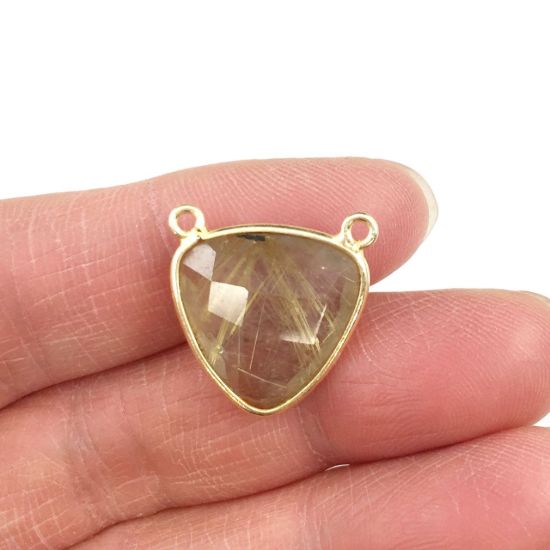 Wholesale Gold plated Sterling Silver Gold Rutilated Quartz Small Trillion Shaped Bezel Gemstone Connector Links, Wholesale Gemstone Charms and Pendants for Jewelry Making
