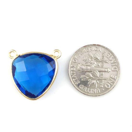 Wholesale Gold plated Sterling Silver Blue Quartz Small Trillion Shaped Bezel Gemstone Connector Links, Wholesale Gemstone Charms and Pendants for Jewelry Making