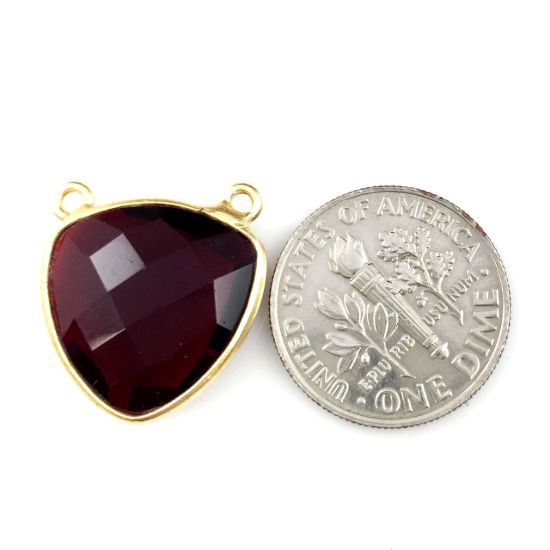 Wholesale Gold plated Sterling Silver Garnet Quartz Small Trillion Shaped Bezel Gemstone Connector Links, Wholesale Gemstone Charms and Pendants for Jewelry Making