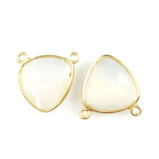 Wholesale Gold plated Sterling Silver Opalite Quartz Small Trillion Shaped Bezel Gemstone Connector Links, Wholesale Gemstone Charms and Pendants for Jewelry Making