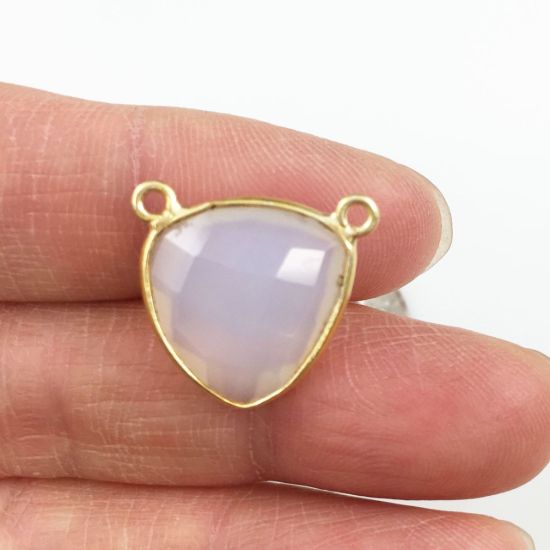 Wholesale Gold plated Sterling Silver Opalite Quartz Small Trillion Shaped Bezel Gemstone Connector Links, Wholesale Gemstone Charms and Pendants for Jewelry Making