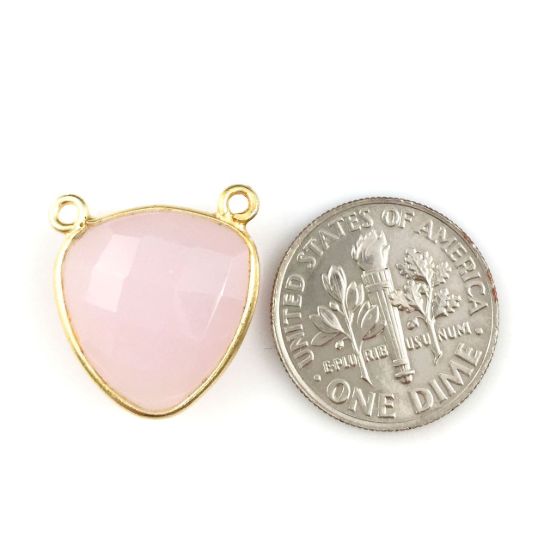 Wholesale Gold plated Sterling Silver Pink Chalcedony Small Trillion Shaped Bezel Gemstone Connector Links, Wholesale Gemstone Charms and Pendants for Jewelry Making