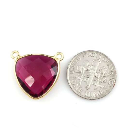 Wholesale Gold plated Sterling Silver Rubylite Quartz Small Trillion Shaped Bezel Gemstone Connector Links, Wholesale Gemstone Charms and Pendants for Jewelry Making