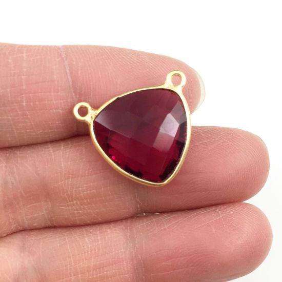 Wholesale Gold plated Sterling Silver Rubylite Quartz Small Trillion Shaped Bezel Gemstone Connector Links, Wholesale Gemstone Charms and Pendants for Jewelry Making