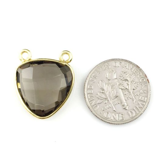 Wholesale Gold plated Sterling Silver Smokey Quartz Small Trillion Shaped Bezel Gemstone Connector Links, Wholesale Gemstone Charms and Pendants for Jewelry Making