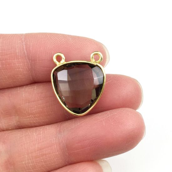 Wholesale Gold plated Sterling Silver Smokey Quartz Small Trillion Shaped Bezel Gemstone Connector Links, Wholesale Gemstone Charms and Pendants for Jewelry Making