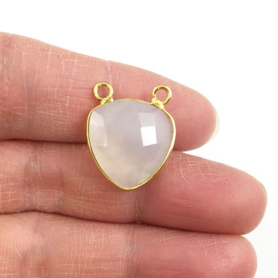 Wholesale Gold plated Sterling Silver White Chalcedony Small Trillion Shaped Bezel Gemstone Connector Links, Wholesale Gemstone Charms and Pendants for Jewelry Making