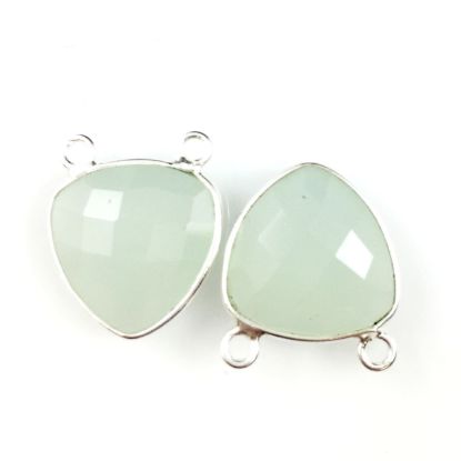 Wholesale Sterling Silver Aqua Chalcedony Small Trillion Shaped Bezel Gemstone Connector Links, Wholesale Gemstone Charms and Pendants for Jewelry Making