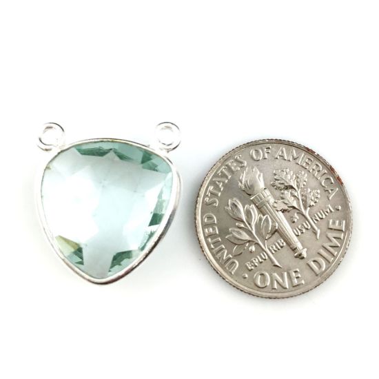 Wholesale Sterling Silver Aqua Quartz Small Trillion Shaped Bezel Gemstone Connector Links, Wholesale Gemstone Charms and Pendants for Jewelry Making
