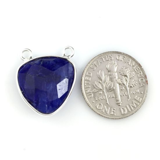 Wholesale Sterling Silver Blue Sapphire Dyed Small Trillion Shaped Bezel Gemstone Connector Links, Wholesale Gemstone Charms and Pendants for Jewelry Making