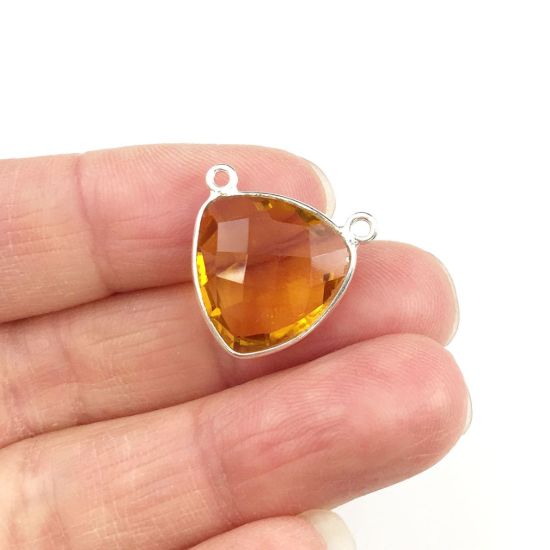 Wholesale Sterling Silver Citrine Quartz Small Trillion Shaped Bezel Gemstone Connector Links, Wholesale Gemstone Charms and Pendants for Jewelry Making