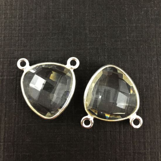 Wholesale Sterling Silver Crystal Quartz Small Trillion Shaped Bezel Gemstone Connector Links, Wholesale Gemstone Charms and Pendants for Jewelry Making