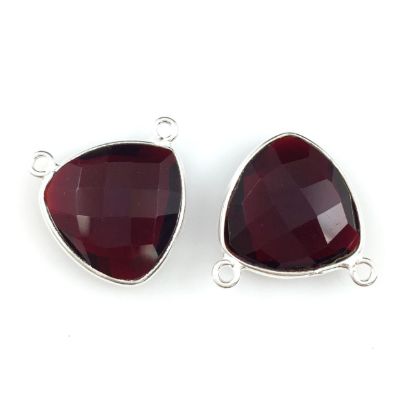 Wholesale Sterling Silver Garnet Quartz Small Trillion Shaped Bezel Gemstone Connector Links, Wholesale Gemstone Charms and Pendants for Jewelry Making