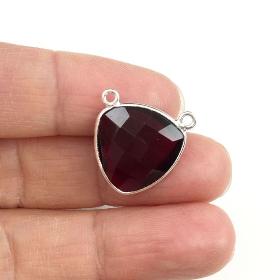 Wholesale Sterling Silver Garnet Quartz Small Trillion Shaped Bezel Gemstone Connector Links, Wholesale Gemstone Charms and Pendants for Jewelry Making