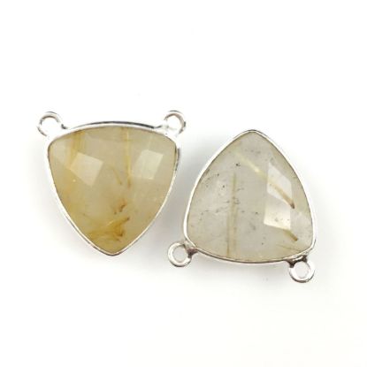 Wholesale Sterling Silver Gold Rutilated Quartz Small Trillion Shaped Bezel Gemstone Connector Links, Wholesale Gemstone Charms and Pendants for Jewelry Making