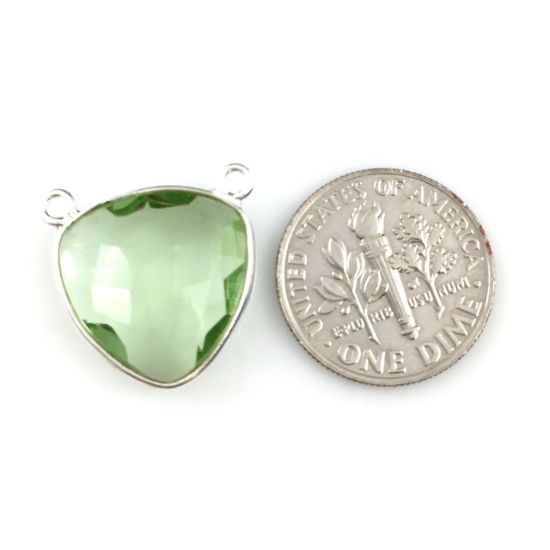 Wholesale Sterling Silver Green Amethyst Quartz Small Trillion Shaped Bezel Gemstone Connector Links, Wholesale Gemstone Charms and Pendants for Jewelry Making