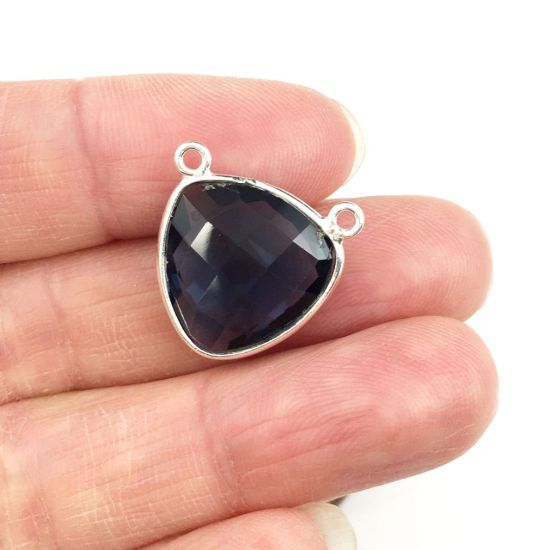 Wholesale Sterling Silver Iolite Quartz Small Trillion Shaped Bezel Gemstone Connector Links, Wholesale Gemstone Charms and Pendants for Jewelry Making