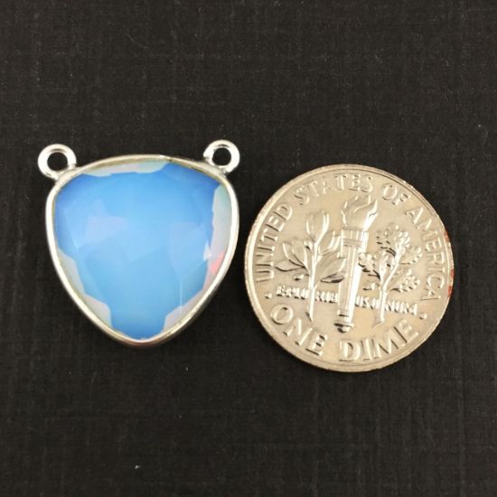 Wholesale Sterling Silver Opalite Quartz Small Trillion Shaped Bezel Gemstone Connector Links, Wholesale Gemstone Charms and Pendants for Jewelry Making