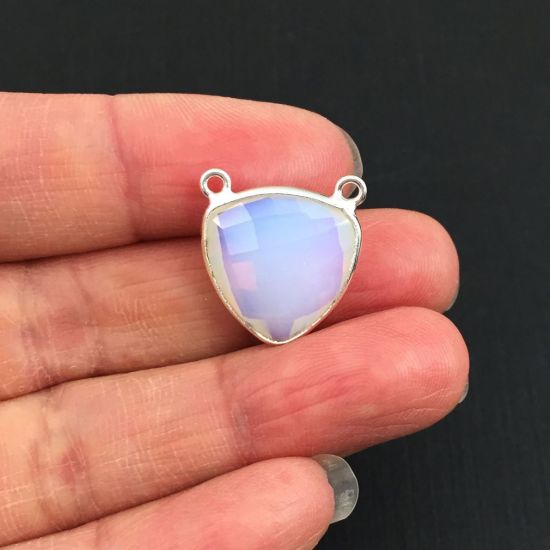 Wholesale Sterling Silver Opalite Quartz Small Trillion Shaped Bezel Gemstone Connector Links, Wholesale Gemstone Charms and Pendants for Jewelry Making