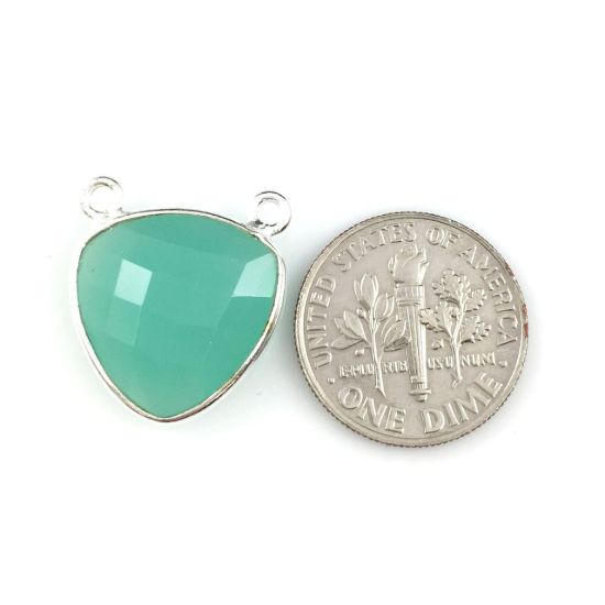 Wholesale Sterling Silver Peru Chalcedony Small Trillion Shaped Bezel Gemstone Connector Links, Wholesale Gemstone Charms and Pendants for Jewelry Making
