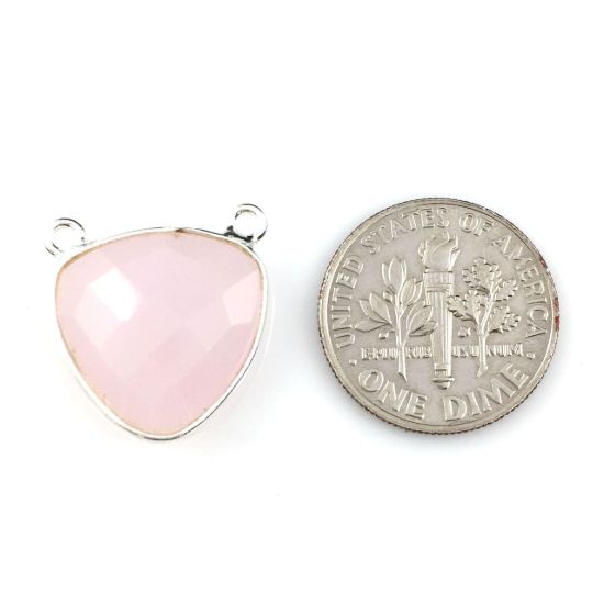 Wholesale Sterling Silver Pink Chalcedony Small Trillion Shaped Bezel Gemstone Connector Links, Wholesale Gemstone Charms and Pendants for Jewelry Making