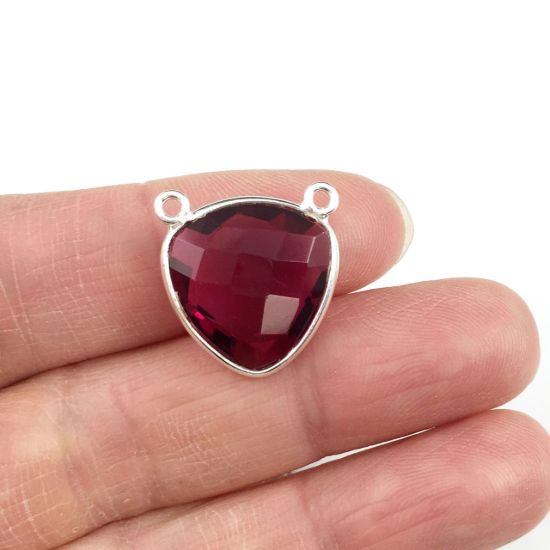 Wholesale Sterling Silver Rubylite Quartz Small Trillion Shaped Bezel Gemstone Connector Links, Wholesale Gemstone Charms and Pendants for Jewelry Making