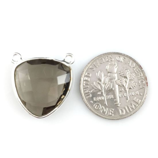 Wholesale Sterling Silver Smokey Quartz Small Trillion Shaped Bezel Gemstone Connector Links, Wholesale Gemstone Charms and Pendants for Jewelry Making