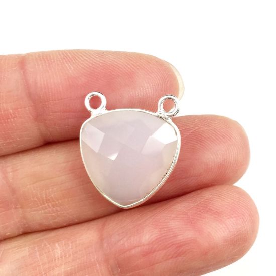 Wholesale Sterling Silver Smokey Quartz Small Trillion Shaped Bezel Gemstone Connector Links, Wholesale Gemstone Charms and Pendants for Jewelry Making