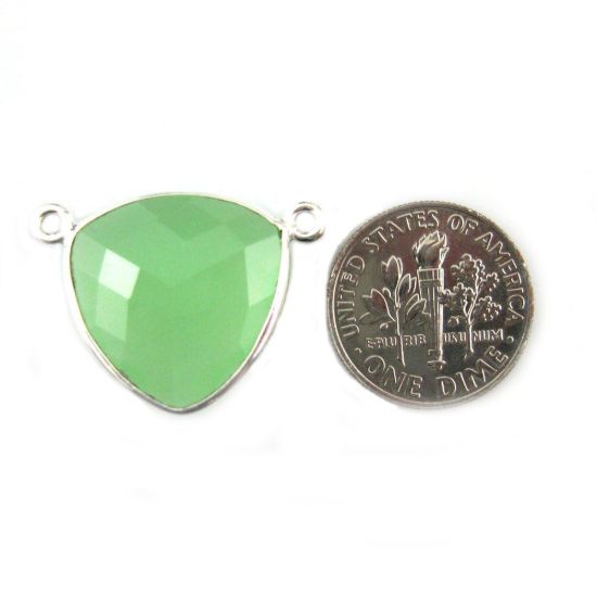 Wholesale Sterling Silver Prehnite Chalcedony Large Trillion Shaped Bezel Gemstone Connector Links, Wholesale Gemstone Charms and Pendants for Jewelry Making