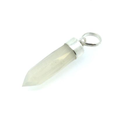 Wholesale Gemstone Spike Pendant, White Chalcedony - Sterling Silver Gemstone Spike Pendant - Faceted Point Gem Pendant - 29mm