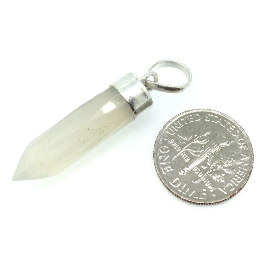 Wholesale Gemstone Spike Pendant, White Chalcedony - Sterling Silver Gemstone Spike Pendant - Faceted Point Gem Pendant - 29mm