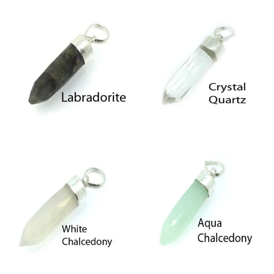 Wholesale Gemstone Spike Pendant, White Chalcedony - Sterling Silver Gemstone Spike Pendant - Faceted Point Gem Pendant - 29mm