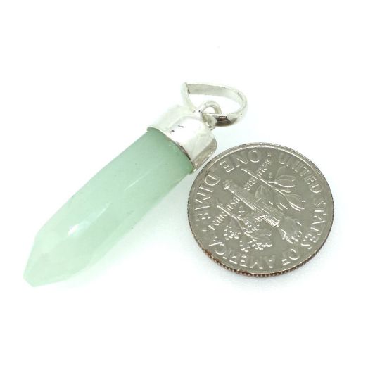 Wholesale Gemstone Spike Pendant, Aqua Chalcedony - Sterling Silver Gemstone Spike Pendant - Faceted Point Gem Pendant - 29mm