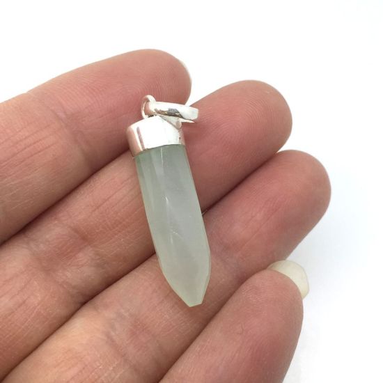 Wholesale Gemstone Spike Pendant, Aqua Chalcedony - Sterling Silver Gemstone Spike Pendant - Faceted Point Gem Pendant - 29mm