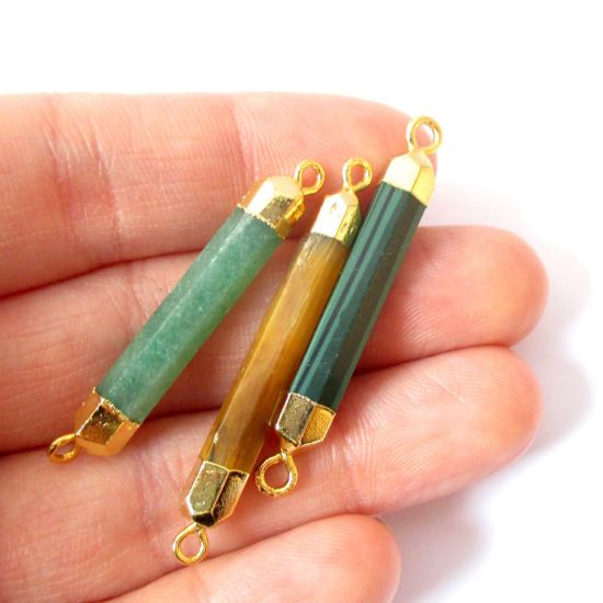 Wholesale Faceted Gemstone Connector Bar Pendant - Malachite - 6 Sided Bar - 40- 46mm