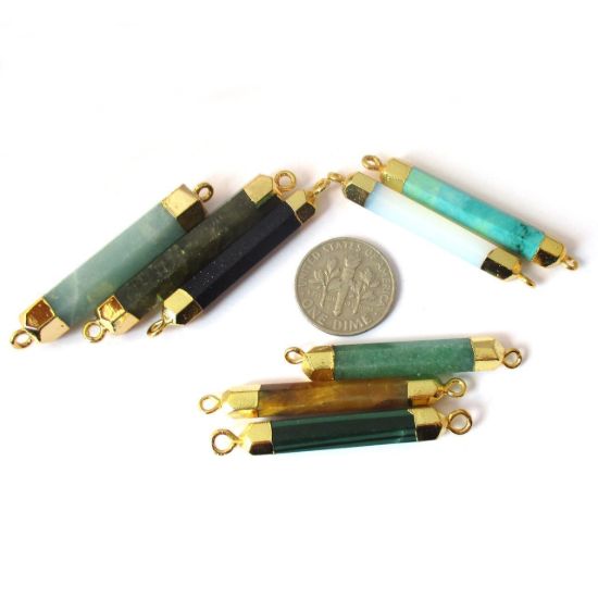 Wholesale Faceted Gemstone Connector Bar Pendant - Blue Goldstone - 6 Sided Bar - 40- 46mm
