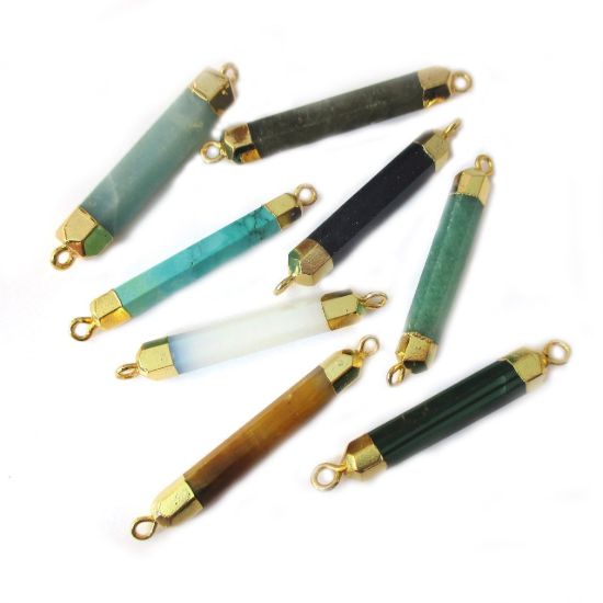 Wholesale Faceted Gemstone Connector Bar Pendant - Amazonite - 6 Sided Bar - 40- 46mm