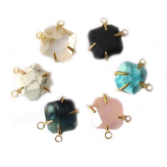 Wholesale Faceted Octagon Gemstone Connector Pendant - White Howlite - Large Stone Prong Setting - 20- 26mm