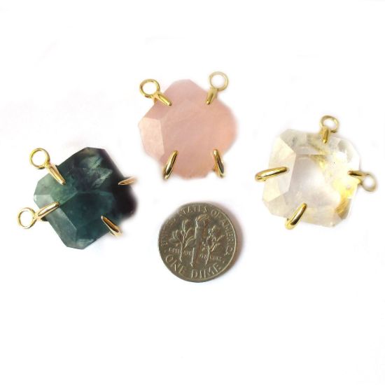 Wholesale Faceted Octagon Gemstone Connector Pendant - White Howlite - Large Stone Prong Setting - 20- 26mm