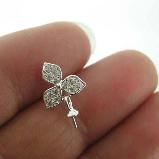 Wholesale Sterling Silver Fancy CZ Stone Three Leaf Flower Bridal Earrings (Sold per pair)