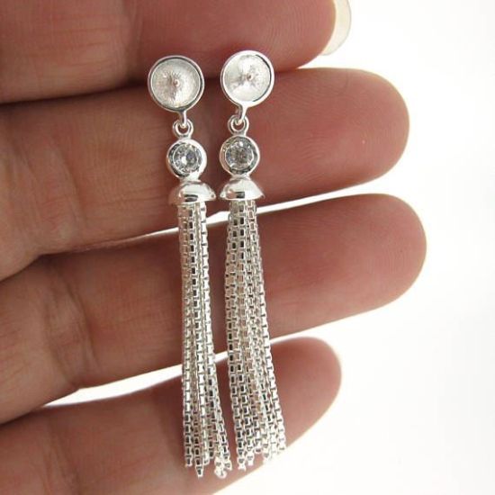 Wholesale Sterling Silver Fancy Tassel Bridal Earrings with CZ Stones - 40mm (Sold per pair)